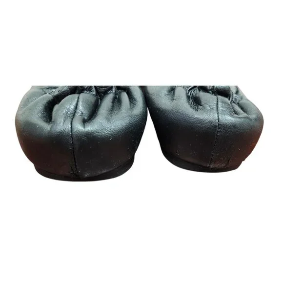 Tory Burch Reva Black Leather Ballet Flats Gold Logo Medallion Size 11 - Picture 8 of 10